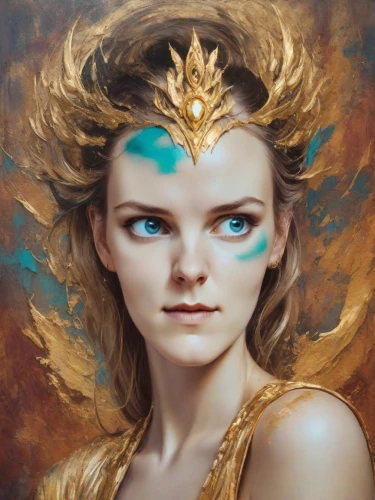 fantasy portrait,fantasy art,world digital painting,fae,dryad,golden crown,mystical portrait of a girl,athena,the enchantress,fantasy woman,elven,faery,celtic queen,digital painting,faerie,gold crown,laurel wreath,female warrior,warrior woman,symetra