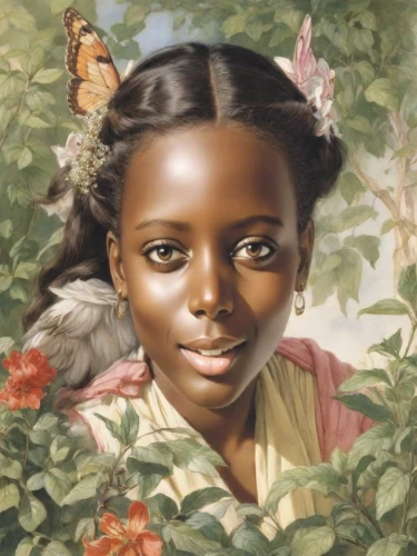 child portrait,girl in a wreath,portrait of a girl,african american woman,vanessa (butterfly),mystical portrait of a girl,cloves schwindl inge,afro american girls,girl with tree,girl in the garden,african-american,linden blossom,african woman,girl portrait,afro-american,young lady,magnolia,audubon's cottontail,young woman,girl picking apples