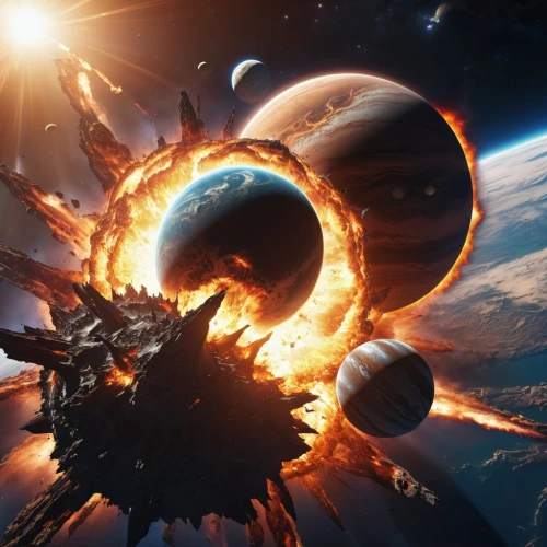 fire planet,solar eruption,burning earth,supernova,space art,planetary system,exoplanet,meteor,inner planets,io,gas planet,v838 monocerotis,apocalypse,asteroid,scorched earth,plasma bal,argus,solar system,explosion destroy,orbital,Photography,General,Realistic