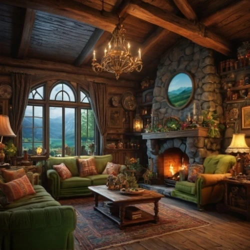 the cabin in the mountains,hobbiton,log home,house in the mountains,great room,ornate room,fireplace,sitting room,fireplaces,beautiful home,fire place,log cabin,living room,livingroom,fairy tale castle,chalet,house in mountains,warm and cozy,family room,fairytale castle