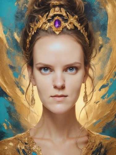 golden crown,mystical portrait of a girl,mary-gold,fantasy portrait,golden wreath,gold crown,priestess,celtic queen,daisy jazz isobel ridley,fae,zodiac sign libra,medusa,baroque angel,mantra om,aura,fantasy art,dharma,golden mask,crown chakra,athena