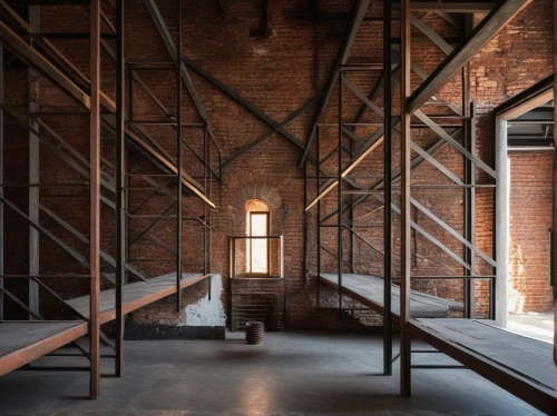 steel stairs,loft,wooden beams,fire escape,steel beams,stairwell,winding staircase,wooden stairs,outside staircase,assay office in bannack,red brick,warehouse,spiral stairs,staircase,daylighting,roof truss,bannack assay office,steel scaffolding,red bricks,workhouse,Photography,General,Fantasy