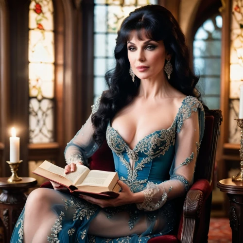 royal lace,celtic queen,cleopatra,blue enchantress,priestess,victorian lady,librarian,tarot cards,sorceress,the enchantress,emile vernon,gothic portrait,portrait of christi,fantasy woman,old elisabeth,book antique,magic grimoire,book,victorian style,regal,Photography,General,Cinematic