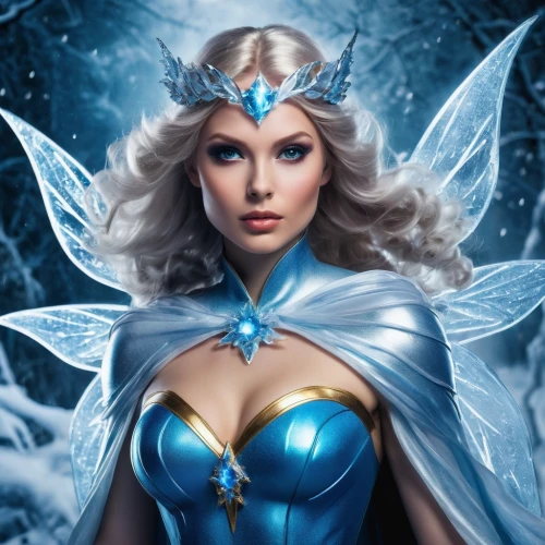 ice queen,the snow queen,fantasy woman,blue enchantress,elsa,ice princess,winterblueher,suit of the snow maiden,white rose snow queen,goddess of justice,fantasy art,holly blue,blue snowflake,star mother,heroic fantasy,fairy queen,queen of the night,the enchantress,fantasia,fantasy portrait,Illustration,Realistic Fantasy,Realistic Fantasy 02