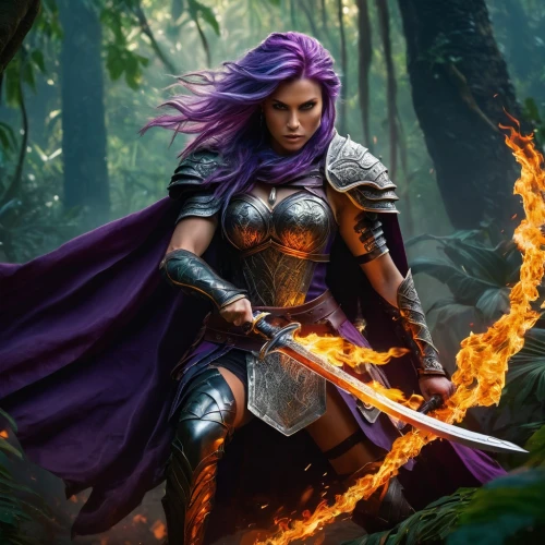 female warrior,fantasy woman,starfire,warrior woman,violet head elf,heroic fantasy,the enchantress,sorceress,lavendar,monsoon banner,huntress,fantasy warrior,wall,purple,swordswoman,fantasy picture,strong women,strong woman,woman power,fantasy art,Photography,General,Fantasy