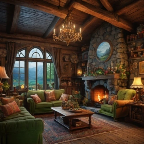 the cabin in the mountains,ornate room,hobbiton,fireplace,great room,sitting room,log home,fireplaces,house in the mountains,beautiful home,fire place,living room,livingroom,warm and cozy,log cabin,fairy tale castle,chalet,family room,house in mountains,fairytale castle