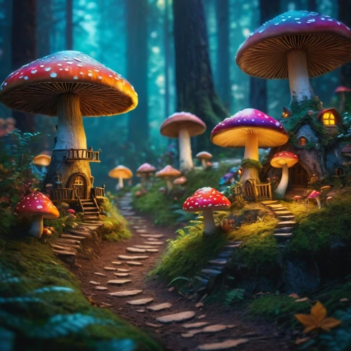 mushroom landscape,fairy forest,fairy village,mushroom island,forest mushrooms,fairytale forest,fairy world,enchanted forest,toadstools,forest mushroom,cartoon forest,fairy house,mushrooms,3d fantasy,wonderland,elven forest,forest floor,alice in wonderland,umbrella mushrooms,forest of dreams,Photography,General,Fantasy