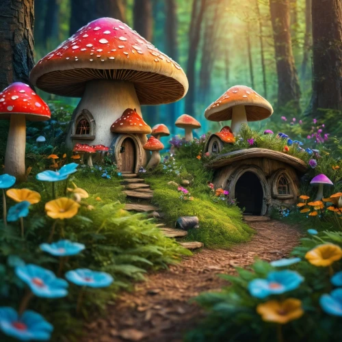 mushroom landscape,fairy village,fairy forest,fairy house,toadstools,mushroom island,fairy world,fairytale forest,forest mushrooms,mushrooms,children's fairy tale,forest mushroom,enchanted forest,umbrella mushrooms,fairy door,alice in wonderland,toadstool,house in the forest,wonderland,mushrooming,Photography,General,Fantasy