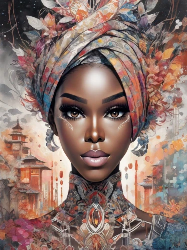 african art,african woman,african american woman,boho art,african culture,fantasy portrait,oriental princess,world digital painting,headscarf,fantasy art,mystical portrait of a girl,black woman,afro-american,beautiful bonnet,oil painting on canvas,african,moorish,afroamerican,cameroon,beautiful african american women