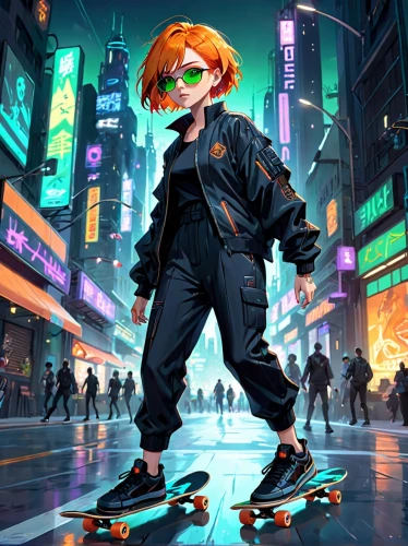 cyberpunk,transistor,asuka langley soryu,sci fiction illustration,vector girl,cg artwork,anime 3d,futuristic,cyber,artistic roller skating,skater,game illustration,nora,kick scooter,world digital painting,electric scooter,nemo,e-scooter,game art,roller skating,Anime,Anime,General
