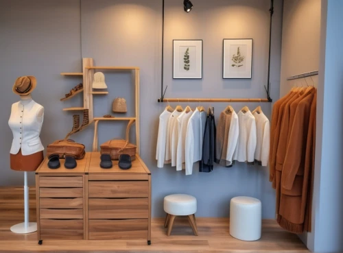 walk-in closet,women's closet,garment racks,wooden mannequin,shoe cabinet,boutique,showroom,menswear for women,product display,shelves,the shop,ovitt store,display window,shelving,shop fittings,men's wear,storefront,wardrobe,wooden shelf,dress shop,Photography,General,Realistic