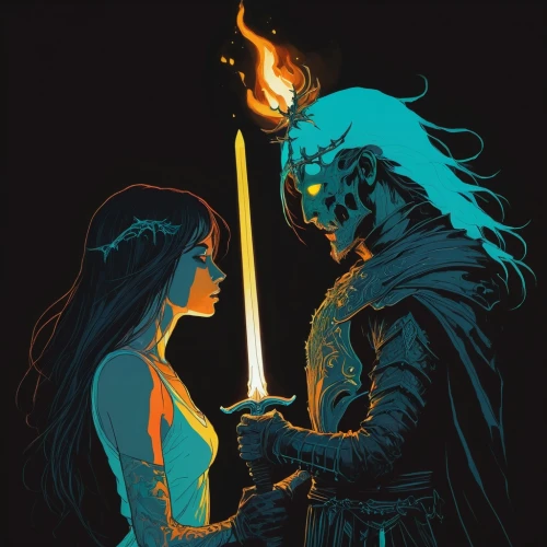 warrior and orc,burning torch,torchlight,games of light,the white torch,witcher,fire and water,vidraru,torch-bearer,heroic fantasy,torch,companion,hot love,dragon slayer,white walker,golden candlestick,digital illustration,flaming torch,cauldron,warmth,Illustration,Paper based,Paper Based 19