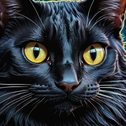 cat portrait,black cat,cat vector,yellow eyes,pet portrait,animal portrait,drawing cat,detail shot,vector illustration,cat's eyes,digital painting,whiskered,cat on a blue background,cat,halloween black cat,pet black,chartreux,felidae,cartoon cat,feline,Illustration,Realistic Fantasy,Realistic Fantasy 25