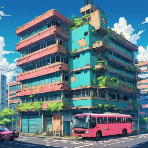 honolulu,colorful city,taipei,apartment block,sky apartment,apartment building,tokyo city,tokyo,city corner,block of flats,apartment complex,city trans,apartment house,suburb,naginatajutsu,apartment blocks,city bus,colorful facade,holiday complex,an apartment,Illustration,Japanese style,Japanese Style 03