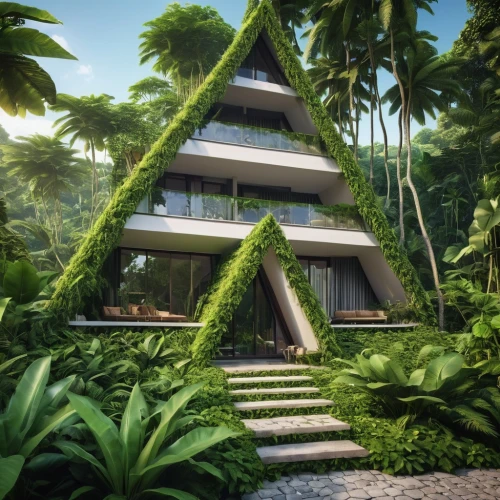 tropical house,tropical greens,3d rendering,garden design sydney,landscape designers sydney,landscape design sydney,modern house,tropical jungle,eco-construction,garden elevation,green living,cubic house,render,modern architecture,eco hotel,tropical island,house in the forest,dunes house,mid century house,futuristic architecture,Photography,General,Realistic