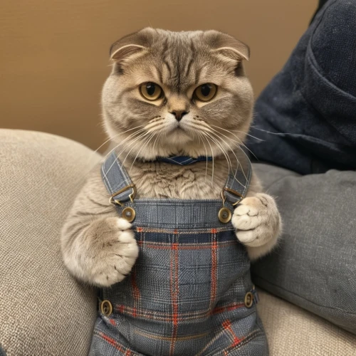 scottish fold,puss in boots,british shorthair,vintage cat,sweater vest,girl in overalls,overalls,oktoberfest cats,cute cat,napoleon cat,doll cat,denim jumpsuit,overall,american shorthair,denim jeans,lumberjack,carpenter jeans,animals play dress-up,denim bow,jean jacket,Photography,General,Fantasy