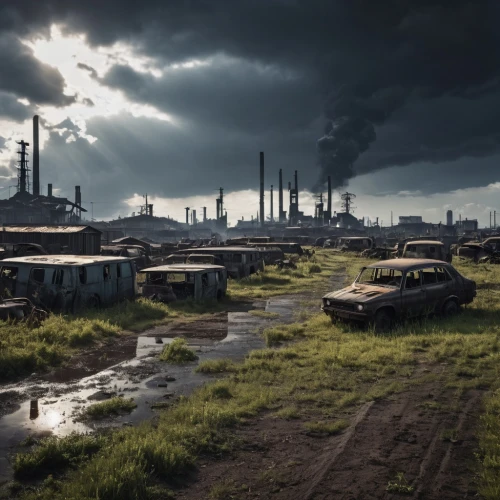 post-apocalyptic landscape,industrial landscape,post apocalyptic,wasteland,factories,refinery,industries,scrapyard,eastern ukraine,district 9,destroyed city,oil industry,heavy water factory,junkyard,dystopian,human settlement,industrial area,post-apocalypse,fallout4,industrial ruin,Photography,General,Realistic