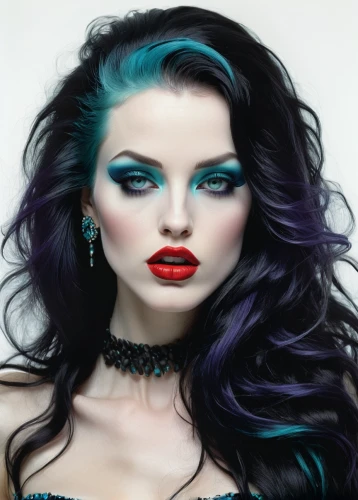 artificial hair integrations,gothic woman,goth woman,blue enchantress,gothic fashion,blue violet,color turquoise,violet head elf,airbrushed,vampire woman,gothic style,dark purple,blue hair,trend color,hair coloring,realdoll,lace wig,blue grape,photoshop manipulation,mean bluish,Illustration,Realistic Fantasy,Realistic Fantasy 29