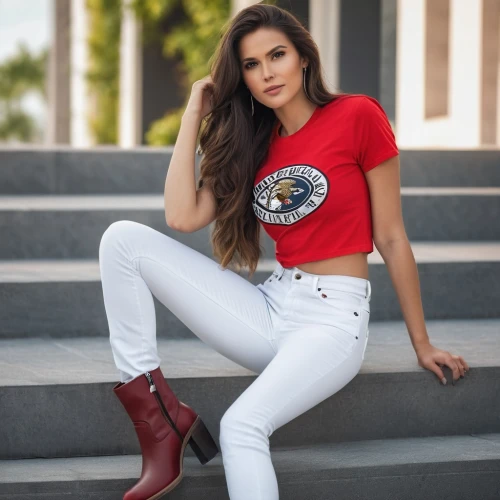 social,girl in t-shirt,white and red,tshirt,rose white and red,ladies clothes,female model,high jeans,women fashion,patriot,cowboy boots,women clothes,women's clothing,white boots,red white,menswear for women,plus-size model,georgia,red russian,liberty cotton,Photography,General,Realistic