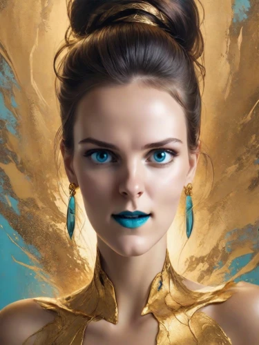 fantasy portrait,cleopatra,gold mask,turquoise,daisy jazz isobel ridley,mary-gold,gold jewelry,symetra,mystical portrait of a girl,gold foil mermaid,golden mask,fantasy woman,merfolk,world digital painting,fantasy art,gold paint stroke,avatar,color turquoise,genuine turquoise,aquarius