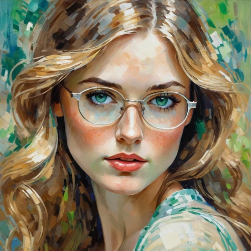 girl portrait,reading glasses,romantic portrait,young woman,portrait of a girl,oil painting,fantasy portrait,mystical portrait of a girl,spectacles,silver framed glasses,woman portrait,oval frame,face portrait,girl drawing,eye glasses,photo painting,eyeglasses,world digital painting,boho art,with glasses,Conceptual Art,Oil color,Oil Color 10