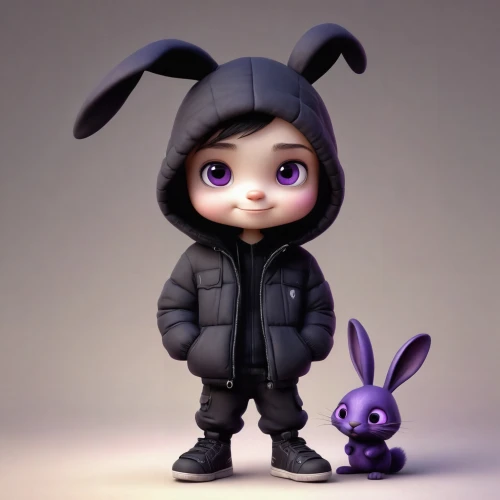 cute cartoon character,little rabbit,little bunny,hoodie,cute cartoon image,bunny,3d figure,plug-in figures,cartoon character,no ear bunny,hooded,funko,rabbit,3d model,jack rabbit,stitch,rabbits,jackrabbit,parka,thumper