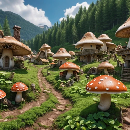 mushroom landscape,mushroom island,umbrella mushrooms,fairy village,brown mushrooms,lingzhi mushroom,mushrooms,toadstools,alpine village,club mushroom,forest mushrooms,edible mushrooms,champignon mushroom,popeye village,mushrooms brown mushrooms,scandia gnomes,mushroom type,forest mushroom,agaricaceae,fairy forest,Photography,General,Realistic