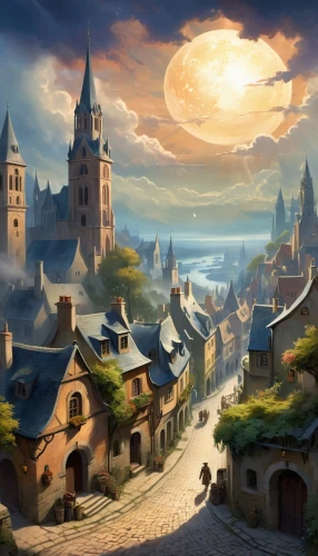 medieval town,medieval street,hamelin,fantasy landscape,bremen town musicians,fantasy picture,aurora village,fantasy city,escher village,old city,transylvania,the cobbled streets,knight village,hogwarts,meteora,old town,the old town,medieval,bremen,mountain village,Illustration,Realistic Fantasy,Realistic Fantasy 01