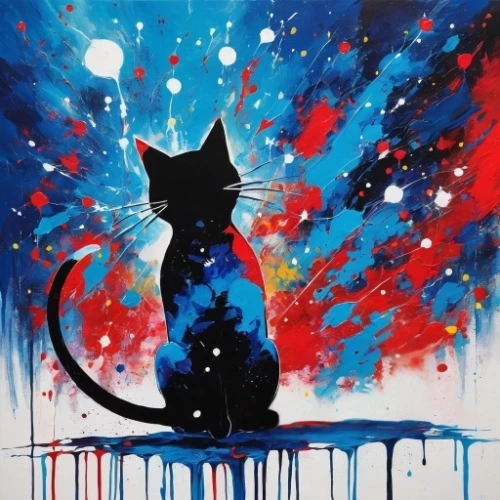 cat on a blue background,paint splatter,blue painting,watercolor cat,the cat,cool pop art,rain cats and dogs,art painting,black cat,art paint,blue rain,glass painting,cat lovers,arty,fireworks art,feline,cat image,acrylic paint,drips,cat european