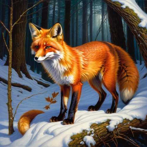 red fox,vulpes vulpes,redfox,fox,a fox,fox hunting,christmas fox,cute fox,winter animals,garden-fox tail,little fox,canidae,forest animal,adorable fox,foxes,fox stacked animals,child fox,woodland animals,fauna,dryas julia,Illustration,Realistic Fantasy,Realistic Fantasy 03
