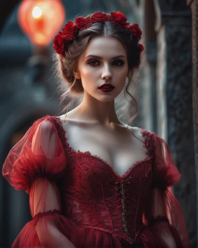 victorian lady,red gown,lady in red,man in red dress,cinderella,romantic portrait,fairy tale character,victorian style,queen of hearts,girl in red dress,enchanting,romantic look,red rose,gothic portrait,ball gown,red coat,red tunic,vampire woman,red russian,vampire lady,Photography,General,Fantasy