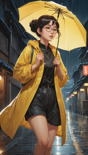 walking in the rain,asian umbrella,raincoat,umbrella,in the rain,rainy,heavy rain,world digital painting,rain suit,golden rain,rainy day,umbrellas,light rain,summer umbrella,rainy season,rainy weather,rain,taipei,huge umbrellas,anime japanese clothing,Illustration,Japanese style,Japanese Style 21