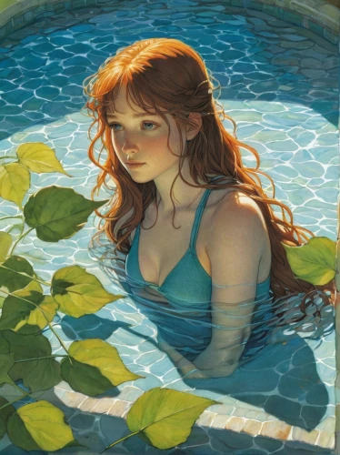 water nymph,swim ring,lilly pond,merfolk,nami,swim,swimmer,swimming pool,watery heart,pool,pool water,swimming,lily pad,mermaid,underwater background,rusalka,summer floatation,lily pads,siren,lily pond,Illustration,Realistic Fantasy,Realistic Fantasy 04