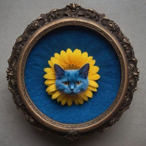 flower cat,felt flower,cat frame,cat on a blue background,flower frame,blue flower,vintage cat,decorative frame,floral frame,flower art,cat portrait,felted,decorative art,floral ornament,flowers frame,flower animal,blue eyes cat,cat with blue eyes,blue daisies,folk art