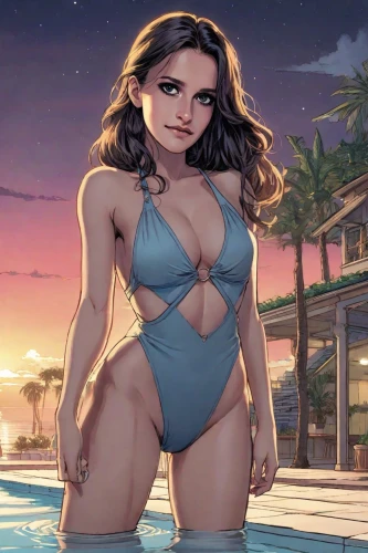 one-piece swimsuit,summer background,swimsuit,beach background,summer swimsuit,swimwear,poolside,swimsuit bottom,swim suit,malibu,bathing suit,tankini,maui,cg artwork,animated cartoon,sexy woman,beach scenery,background screen,girl in swimsuit,dusk background,Digital Art,Comic