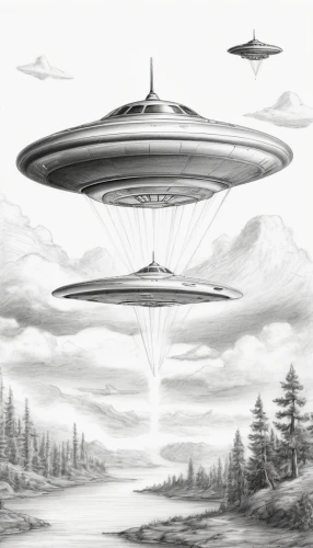 ufos,saucer,ufo,ufo intercept,airships,flying saucer,abduction,unidentified flying object,sci fiction illustration,zeppelins,aliens,brauseufo,extraterrestrial life,alien ship,alien invasion,ufo interior,close encounters of the 3rd degree,concept art,starship,flying object,Illustration,Black and White,Black and White 30