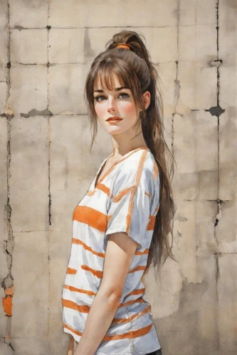 portrait background,child portrait,girl portrait,portrait of a girl,pregnant girl,oil painting,clementine,striped background,horizontal stripes,girl in a historic way,girl in t-shirt,photo painting,pregnant woman icon,oil on canvas,painter doll,digital painting,world digital painting,young woman,pregnant woman,oil painting on canvas,Digital Art,Watercolor