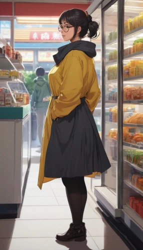 grocery,grocery shopping,anime japanese clothing,convenience store,hanbok,woman shopping,grocery store,groceries,long coat,supermarket,coat,mukimono,shopkeeper,delivery service,deli,yuzu,grocer,shopper,saffron bun,fuki,Illustration,Japanese style,Japanese Style 21