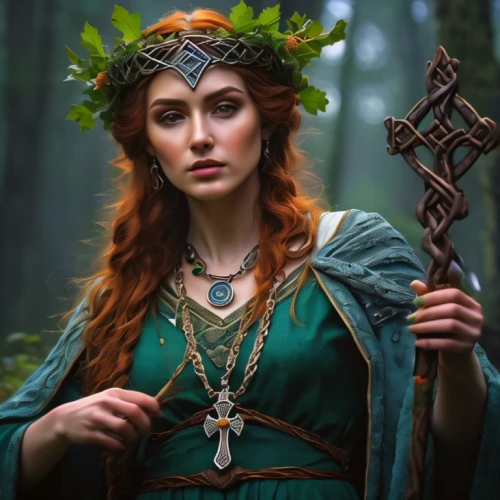 celtic queen,elven,the enchantress,faery,paganism,sorceress,druid,celtic woman,fae,faerie,fantasy portrait,dryad,priestess,wood elf,artemisia,germanic tribes,fantasy woman,anahata,rusalka,bow and arrows,Illustration,American Style,American Style 07