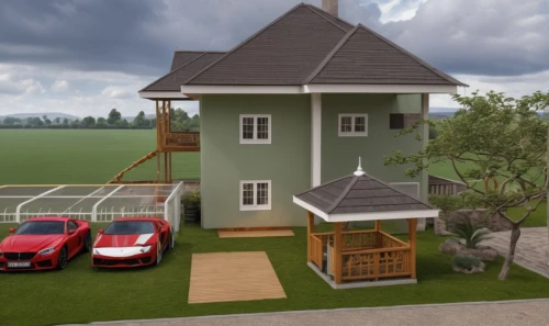 two story house,3d rendering,modern house,grass roof,turf roof,artificial grass,eco-construction,small house,folding roof,residential house,smart house,house roof,family home,house roofs,children's playhouse,build by mirza golam pir,farm house,dog house frame,private house,villa,Photography,General,Realistic