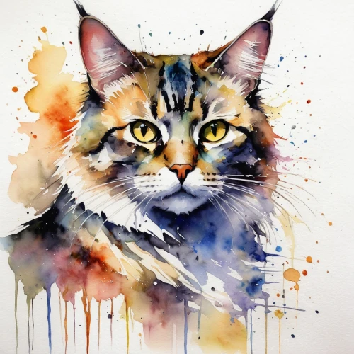 watercolor cat,cat vector,cat portrait,calico cat,watercolor paint,maincoon,watercolor,watercolor painting,watercolor dog,pet portrait,tabby cat,drawing cat,calico,animal portrait,watercolor paint strokes,cat,cat drawings,siberian cat,watercolor background,feline,Illustration,Paper based,Paper Based 03