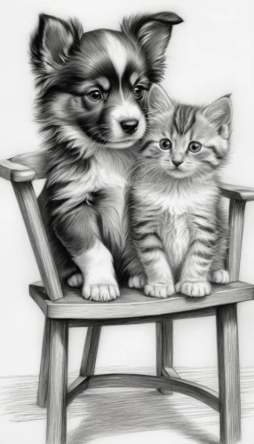 dog and cat,dog - cat friendship,two cats,drawing cat,cat drawings,dog illustration,dog drawing,cat cartoon,cute cartoon image,corgis,pencil drawings,cat line art,pencil drawing,charcoal pencil,huskies,cat lovers,charcoal drawing,cute animals,two dogs,dog cat,Illustration,Black and White,Black and White 30