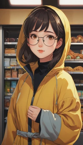 parka,winter clothing,convenience store,grocery,winter clothes,honmei choco,yuzu,rain suit,girl with bread-and-butter,deli,anime japanese clothing,hong,malasada,grocery shopping,woman shopping,coat,jacket,bakery,fuki,korean,Illustration,Japanese style,Japanese Style 21