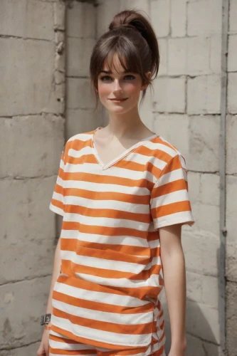 horizontal stripes,striped background,stripes,audrey hepburn-hollywood,pin stripe,striped,orange,girl in t-shirt,bright orange,cotton top,long-sleeved t-shirt,audrey hepburn,polo shirt,young model istanbul,stripe,british actress,orange color,baby doll,in a shirt,candy cane stripe,Photography,Natural