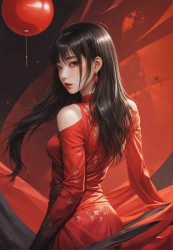 red lantern,red petals,crimson,silk red,vampire lady,mulan,lady in red,red balloon,poppy red,red gown,red background,red ribbon,red balloons,vampire woman,red paint,katana,chinese lantern,fallen petals,blood maple,red,Conceptual Art,Daily,Daily 03