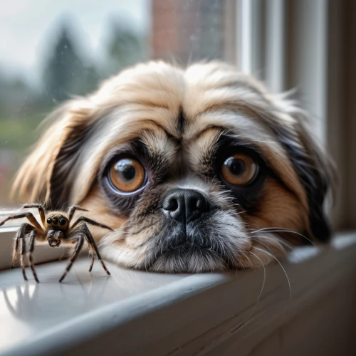 arachnophobia,pekingese,jumping spider,spiders,animal photography,arachnid,spider the golden silk,home pet,pet,japanese chin,vigilant dog,guard dog,widow spider,dog-photography,companion dog,walking spider,spider,dog photography,home security,to fear,Photography,General,Natural