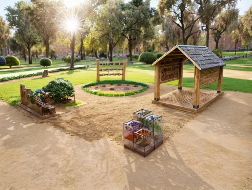 vegetable garden,start garden,miniature house,mini golf course,sandbox,pony farm,huacachina oasis,nature garden,children's playhouse,diorama,zen garden,mini-golf,garden buildings,a chicken coop,farm yard,equestrian center,nativity village,horse stable,chicken coop,japanese zen garden