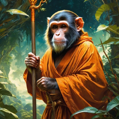 indian monk,primate,monk,macaque,chimpanzee,monkey island,orangutan,buddhist monk,monkey soldier,bonobo,monkey banana,ape,common chimpanzee,the monkey,barbary monkey,yogi,great apes,capuchin,primates,orang utan,Conceptual Art,Fantasy,Fantasy 05
