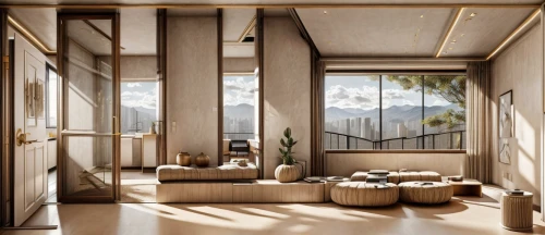 room divider,sky apartment,living room,modern room,bamboo curtain,luxury home interior,3d rendering,penthouse apartment,livingroom,interior modern design,home interior,wooden windows,modern living room,an apartment,sitting room,breakfast room,japanese-style room,dunes house,archidaily,render