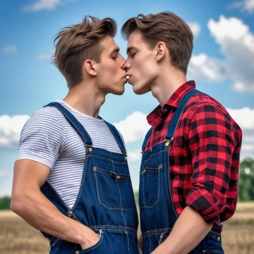 gay love,glbt,overalls,gay couple,gay men,cheek kissing,making out,kissing,gay,shepherd romance,lgbtq,pda,jeans background,fuller's london pride,vintage boy and girl,kiss,stubble field,land love,hypersexuality,bluejeans,Photography,General,Realistic